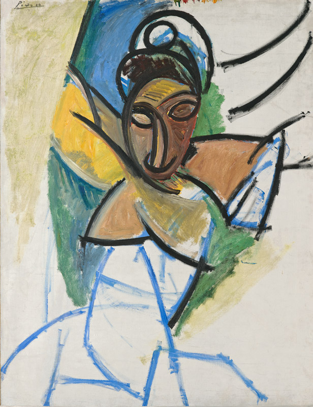 Mujer (época de «Las señoritas Aviñón»), 1907. Óleo sobre lienzo, 119 × 93,5 cm. Riehen/Basilea, Fondation Beyeler, Colección Beyeler. Copyright © Sucesión Pablo Picasso, VEGAP, Madrid, 2022