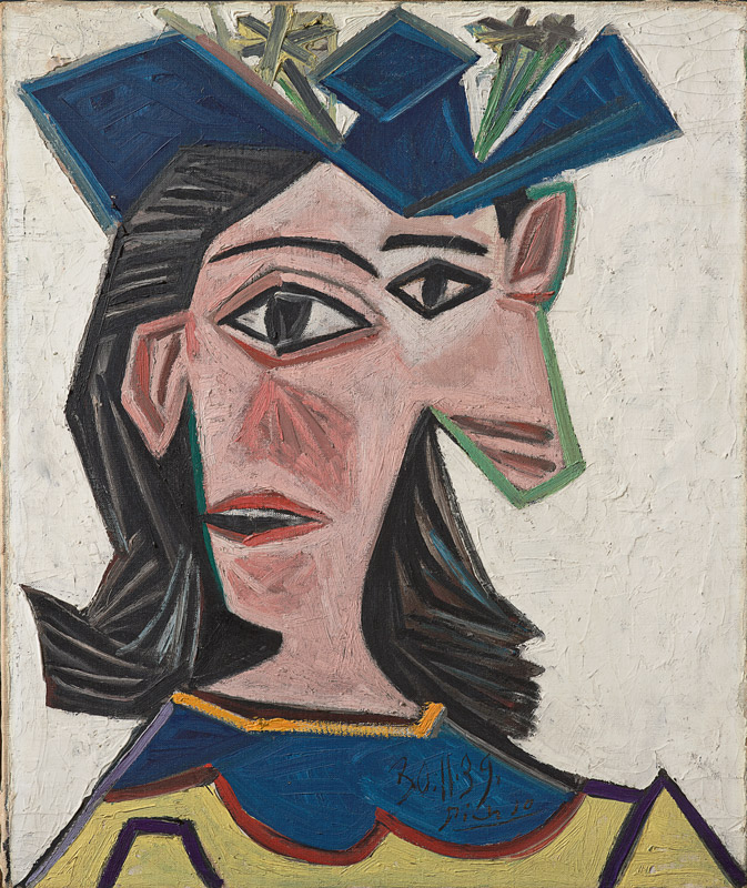 Busto de mujer con sombrero (Dora), 1937. Óleo sobre lienzo, 55 x 46,5 cm. Riehen/Basilea, Fondation Beyeler, Colección Beyeler, inv. 94.5. Copyright © Sucesión Pablo Picasso, VEGAP, Madrid, 2022